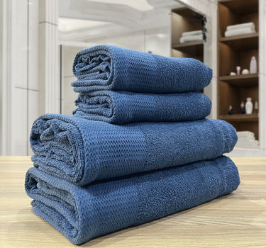 Celebration 4Pc Towel Set - 500GSM 2Pc Bath Towels & 2Pc Hand Towels (Blue)