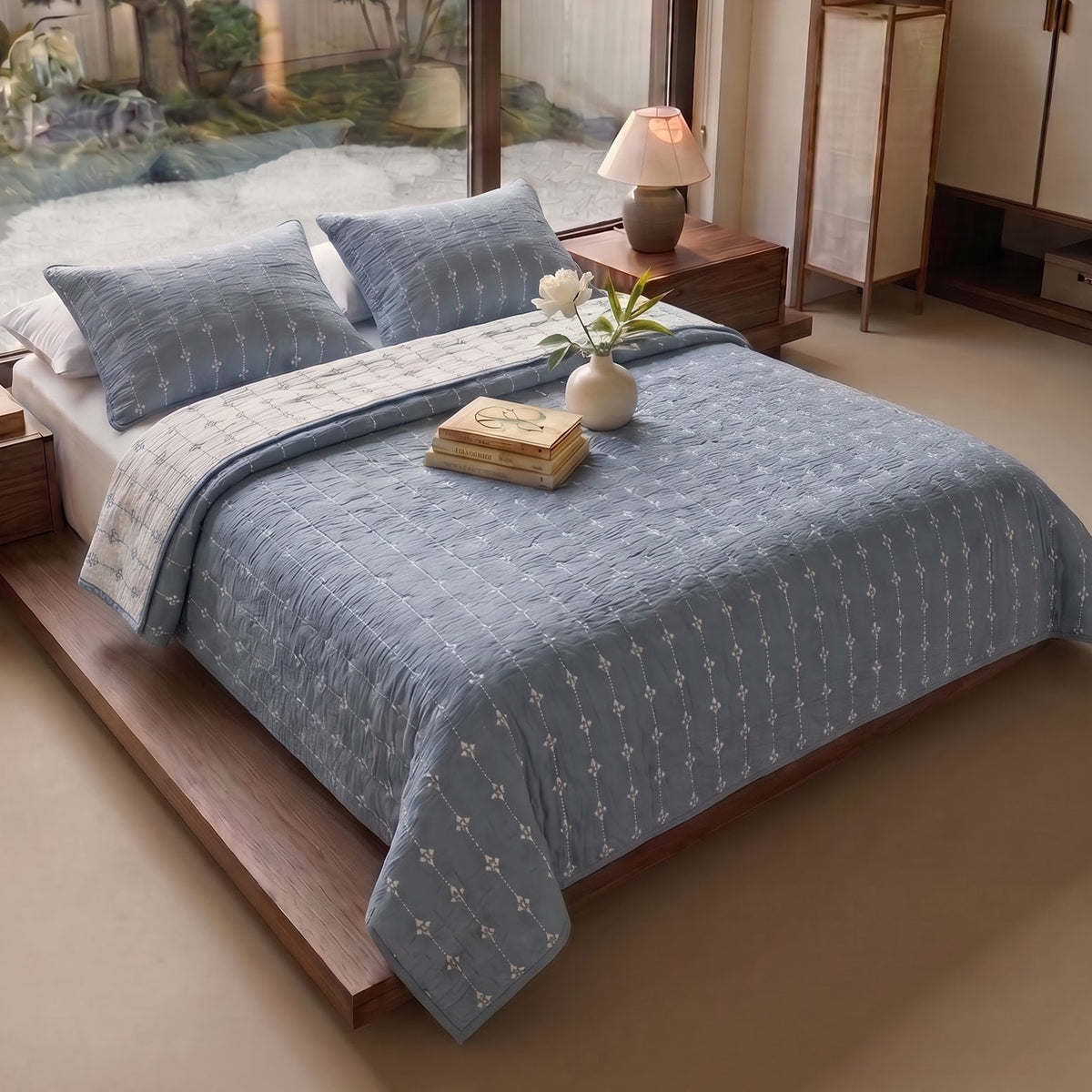Egyptian Cotton King Bedcover With 2 Pillow Covers And Multipurpose Bag