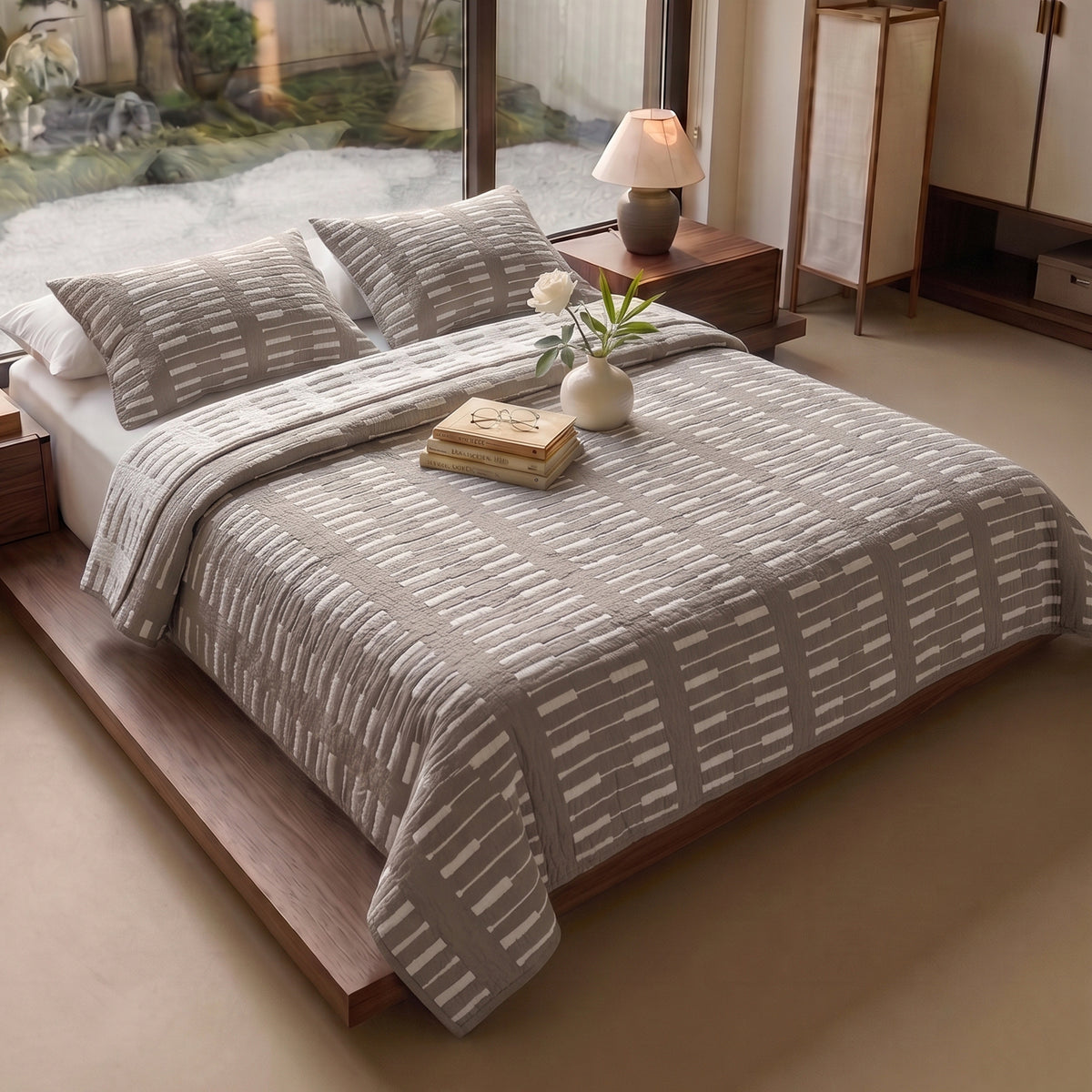 Egyptian Cotton King Bedcover With 2 Pillow Covers And Multipurpose Bag