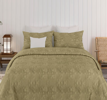 Sensation Quilted Bedcover cum AC comforter Set with 2 Pillow Covers.(Khakhi)
