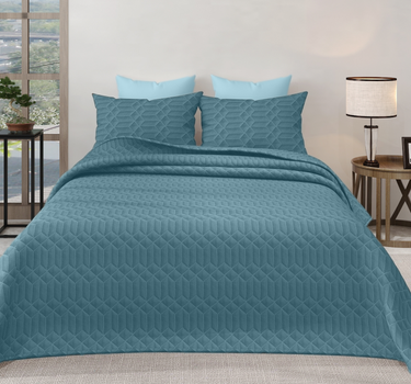 LABHAM® Azure King Size Bedcover Set - 300GSM Quilted, (90"x108") Super Soft, Durable, Easy Care, Bedspread with 2 Pillow Covers & Storage Bag (Jean Blue)