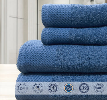 Celebration 4Pc Towel Set - 500GSM 2Pc Bath Towels & 2Pc Hand Towels (Blue)