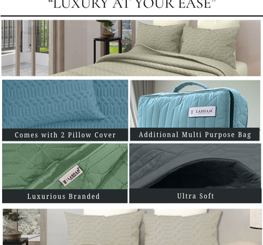 LABHAM® Azure King Size Bedcover Set - 300GSM Quilted, (90"x108") Super Soft, Durable, Easy Care, Bedspread with 2 Pillow Covers & Storage Bag (Jean Blue)