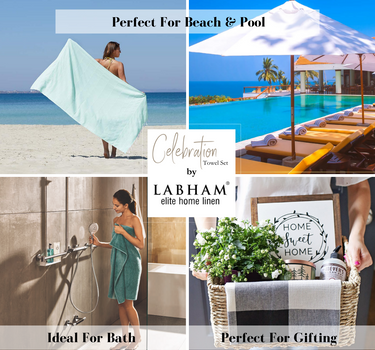 Celebration 4Pc Towel Set - 500GSM 2Pc Bath Towels & 2Pc Hand Towels (Blue)