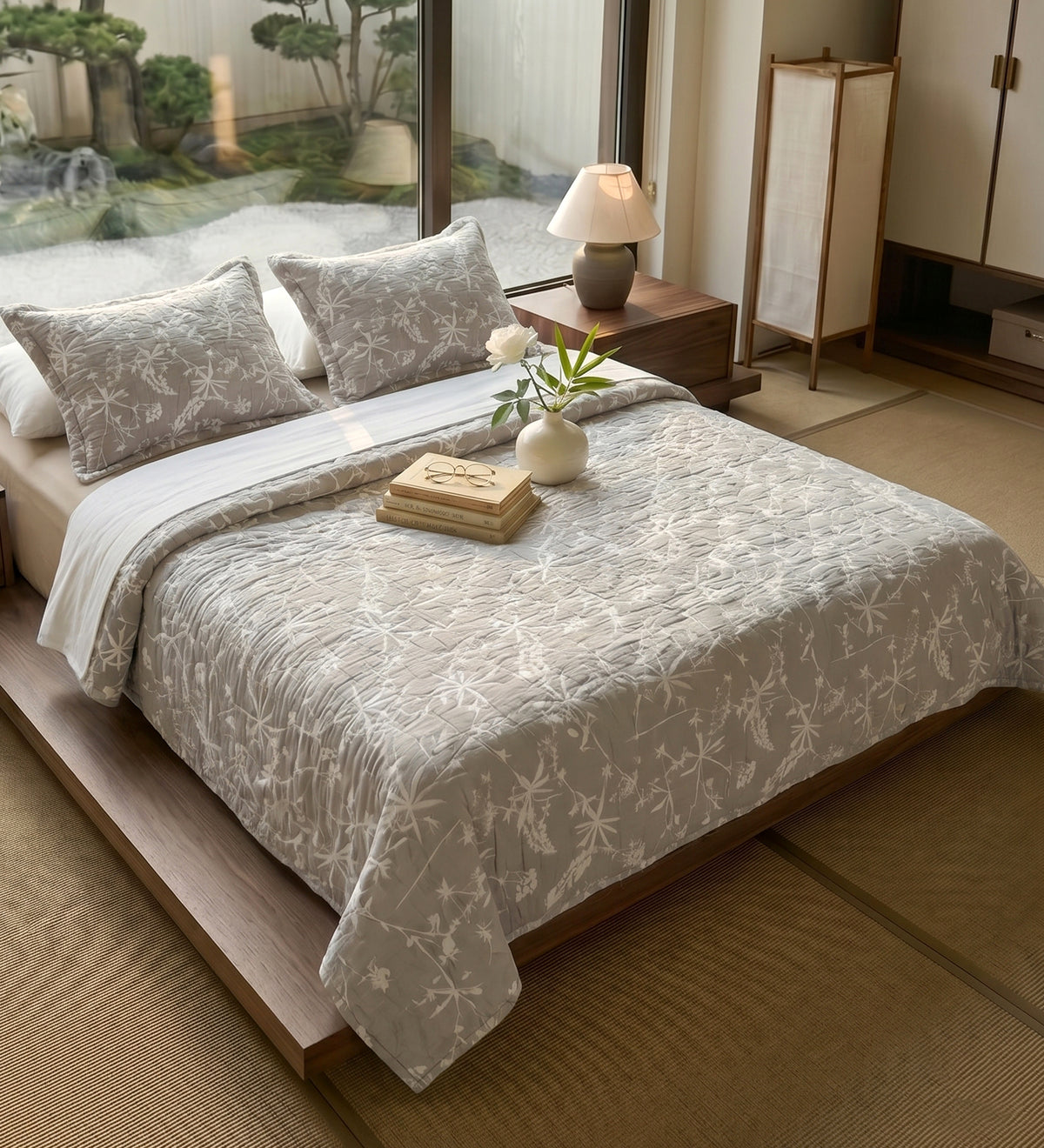 Egyptian Cotton King Bedcover With 2 Pillow Covers And Multipurpose Bag