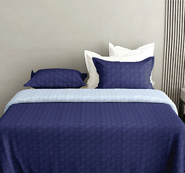 Aura Reversible Bedcover - Comforter With 2 Pillow Covers  (NavyBlue)