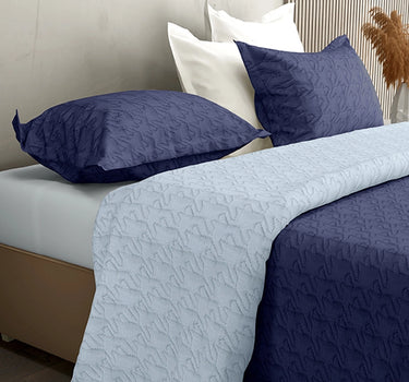 Aura Reversible Bedcover - Comforter With 2 Pillow Covers  (NavyBlue)