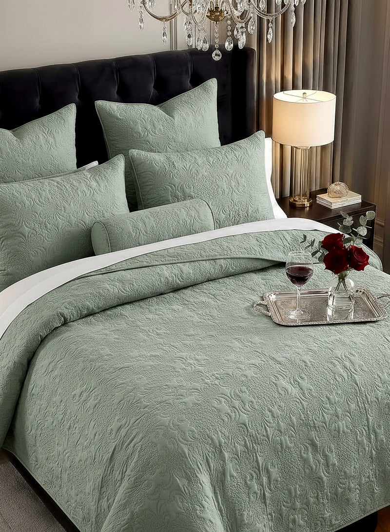Sensation - Quilted King Bedcover Set with 2 Pillow Covers(Sage Green)