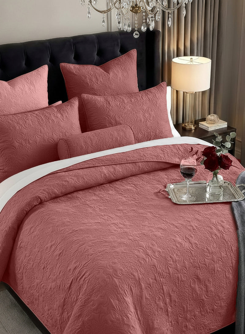 Sensation - Quilted King Bedcover Set with 2 Pillow Covers(Terra Cotta)