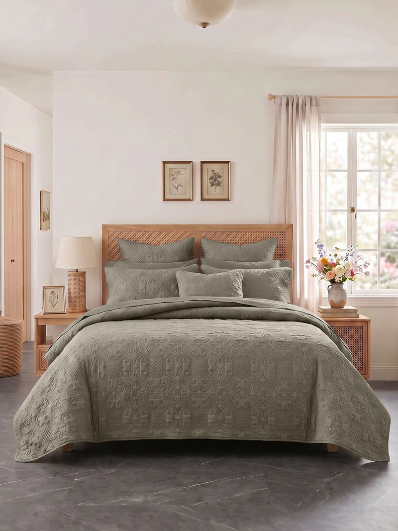 Sensation - Quilted King Bedcover Set with 2 Pillow Covers(Walnut)