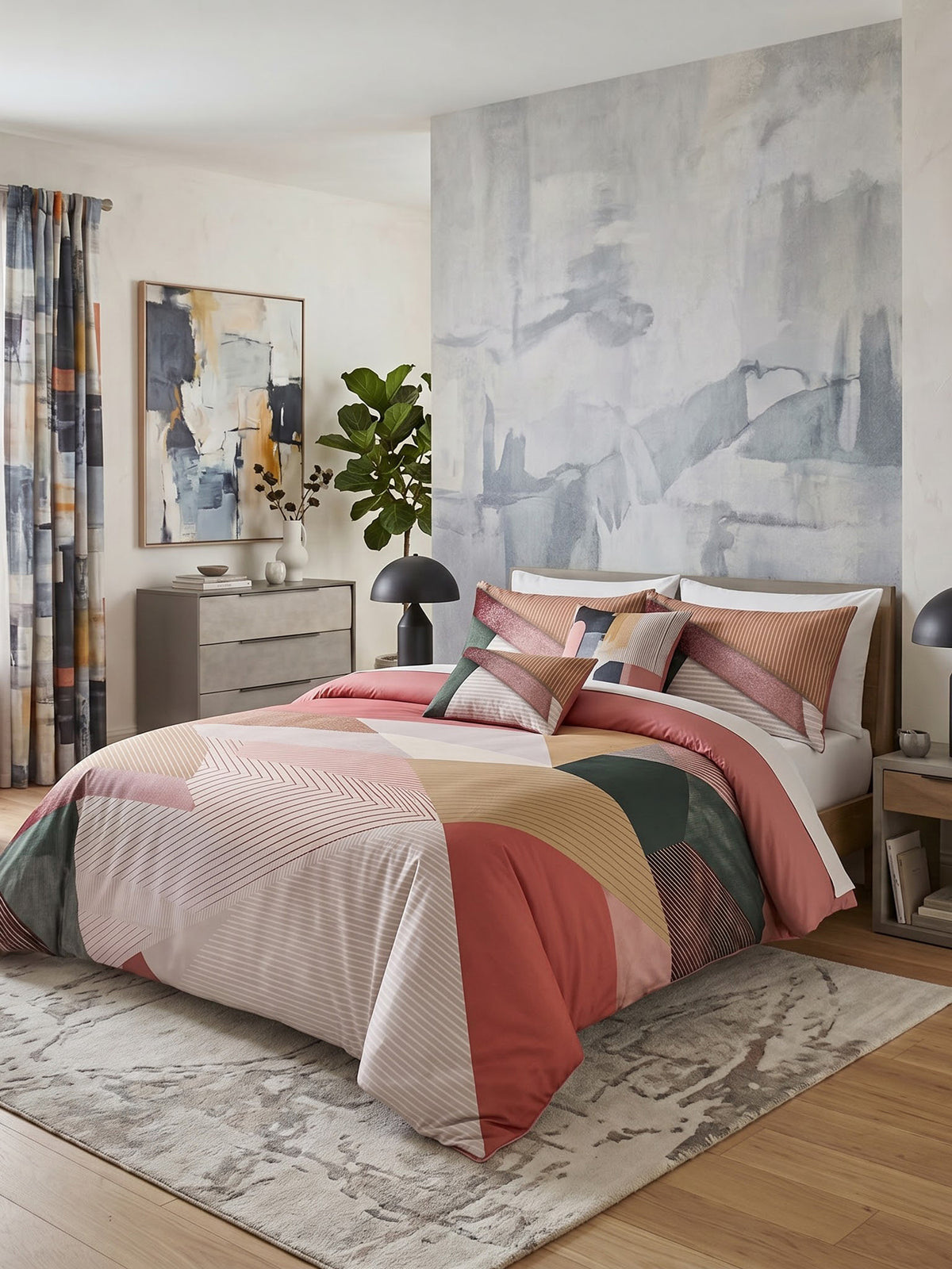 LABHAM Abstract 200TC Natura Soft Bedsheet Set With 2 Matching Pillow Covers - King Size
