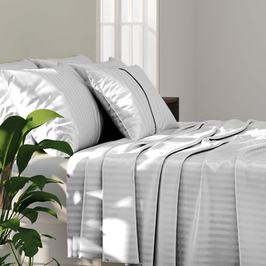 Simple Living - 210TC Satin Stripe Bedsheet Set(Super White)