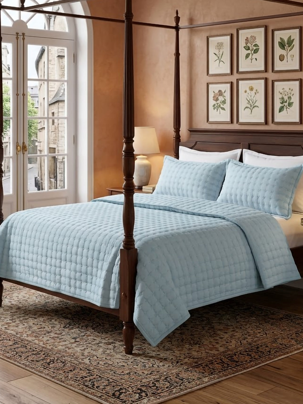 SOLACE 300GSM Cross Stitch Embroidered Quilt Bed Cover Set with 2 Pillow Covers – King Size