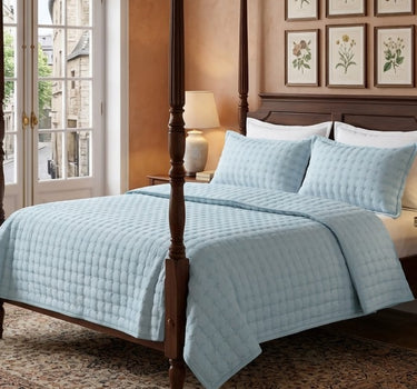 SOLACE 300GSM Cross Stitch Embroidered Quilt Bed Cover Set with 2 Pillow Covers – King Size