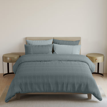Eternia - 350 GSM Knitted CottonDouble Bed Bedcover (Denim Blue)