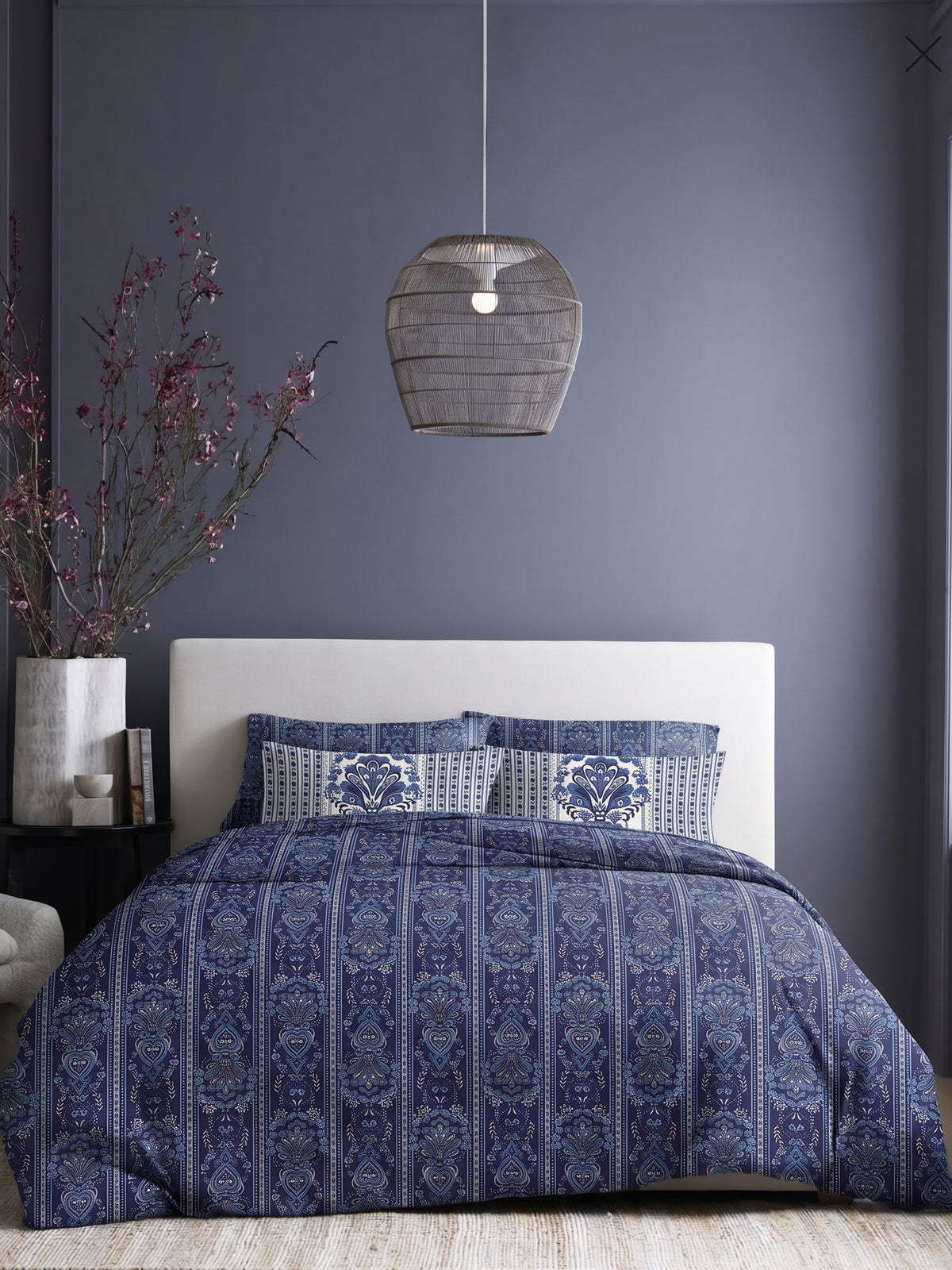 LABHAM Indigo 200TC Natura Soft Bedsheet Set With 2 Matching Pillow Covers - King Size