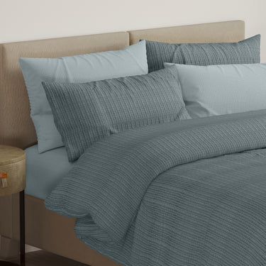 Eternia - 350 GSM Knitted CottonDouble Bed Bedcover (Denim Blue)