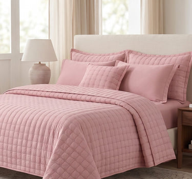 SOLACE 300GSM Cross Stitch Embroidered Quilt Bed Cover Set with 2 Pillow Covers – King Size