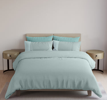 Eternia - 350 GSM Knitted CottonDouble Bed Bedcover (Sky Blue)