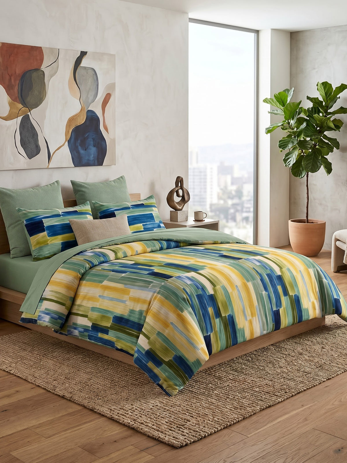 LABHAM Abstract 200TC Natura Soft Bedsheet Set With 2 Matching Pillow Covers - King Size