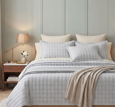 SOLACE 300GSM Cross Stitch Embroidered Quilt Bed Cover Set with 2 Pillow Covers – King Size