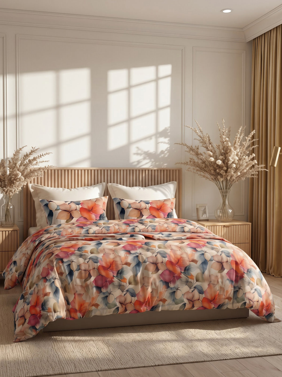 LABHAM Flora Fauna 200TC Natura Soft Bedsheet Set With 2 Matching Pillow Covers - King Size