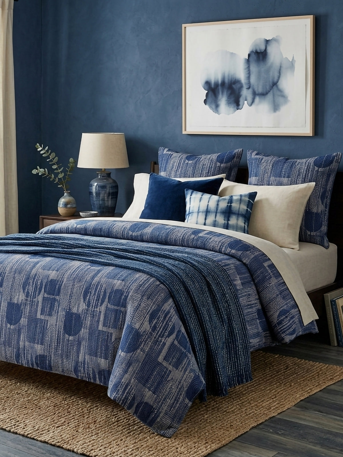 LABHAM Indigo 200TC Natura Soft Bedsheet Set With 2 Matching Pillow Covers - King Size