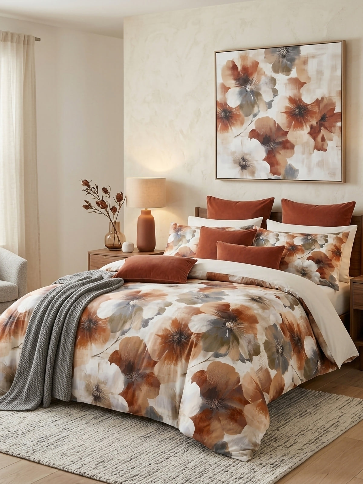 LABHAM Flora Fauna 200TC Natura Soft Bedsheet Set With 2 Matching Pillow Covers - King Size