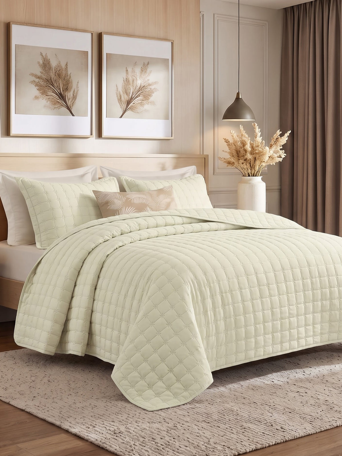 SOLACE 300GSM Cross Stitch Embroidered Quilt Bed Cover Set with 2 Pillow Covers – King Size