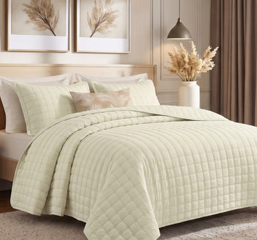 SOLACE 300GSM Cross Stitch Embroidered Quilt Bed Cover Set with 2 Pillow Covers – King Size