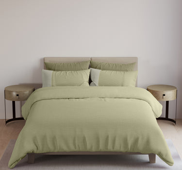 Ornate- King Knitted Cotton BedCover Set (Olive)