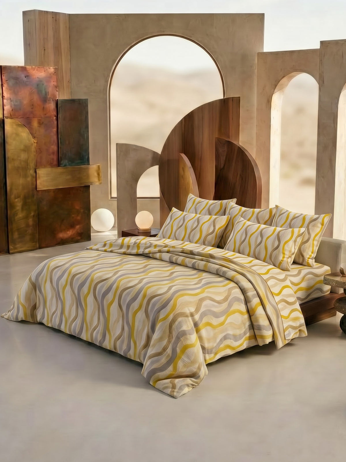 LABHAM Abstract 200TC Natura Soft Bedsheet Set With 2 Matching Pillow Covers - King Size