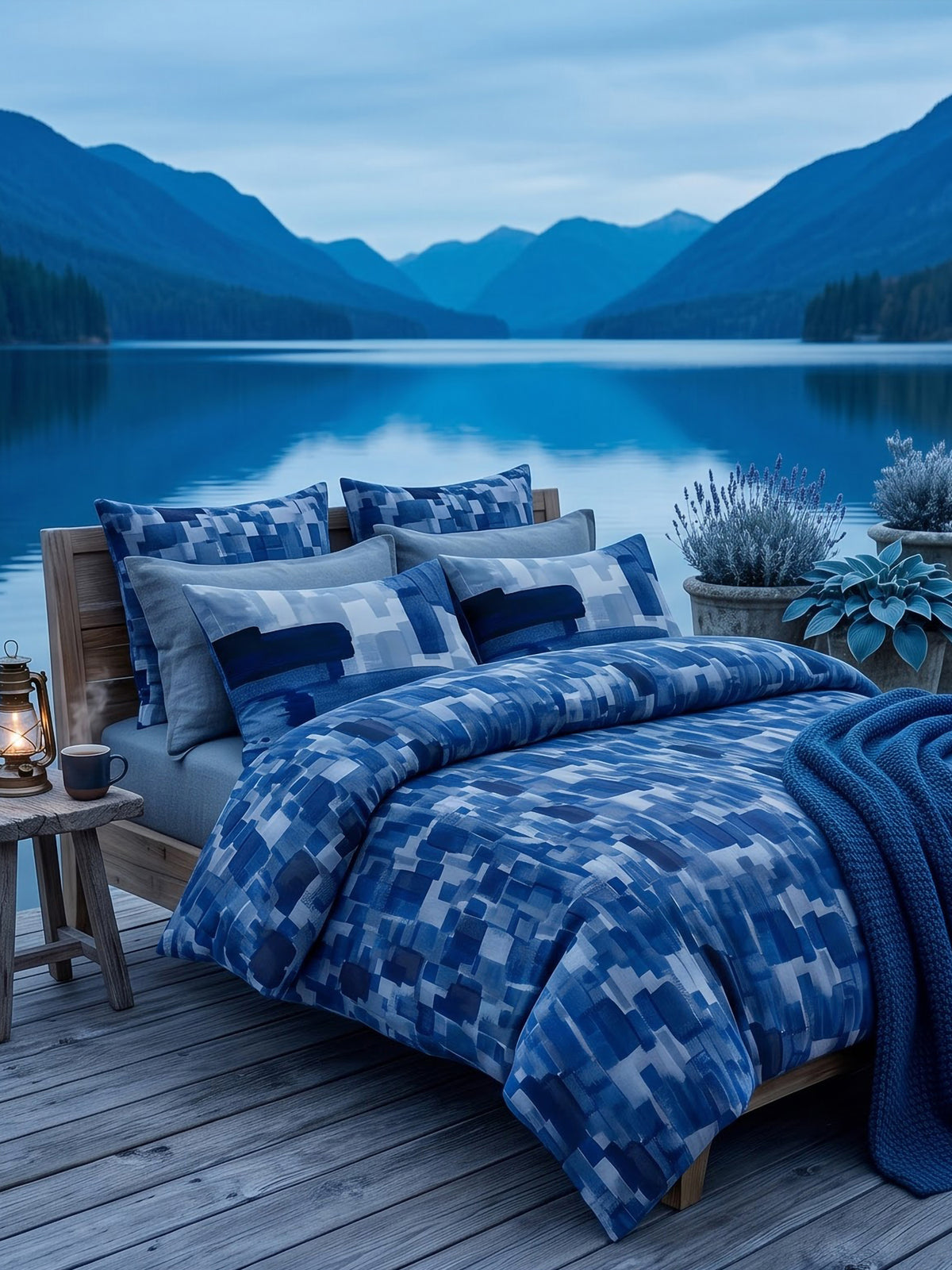 LABHAM Indigo 200TC Natura Soft Bedsheet Set With 2 Matching Pillow Covers - King Size