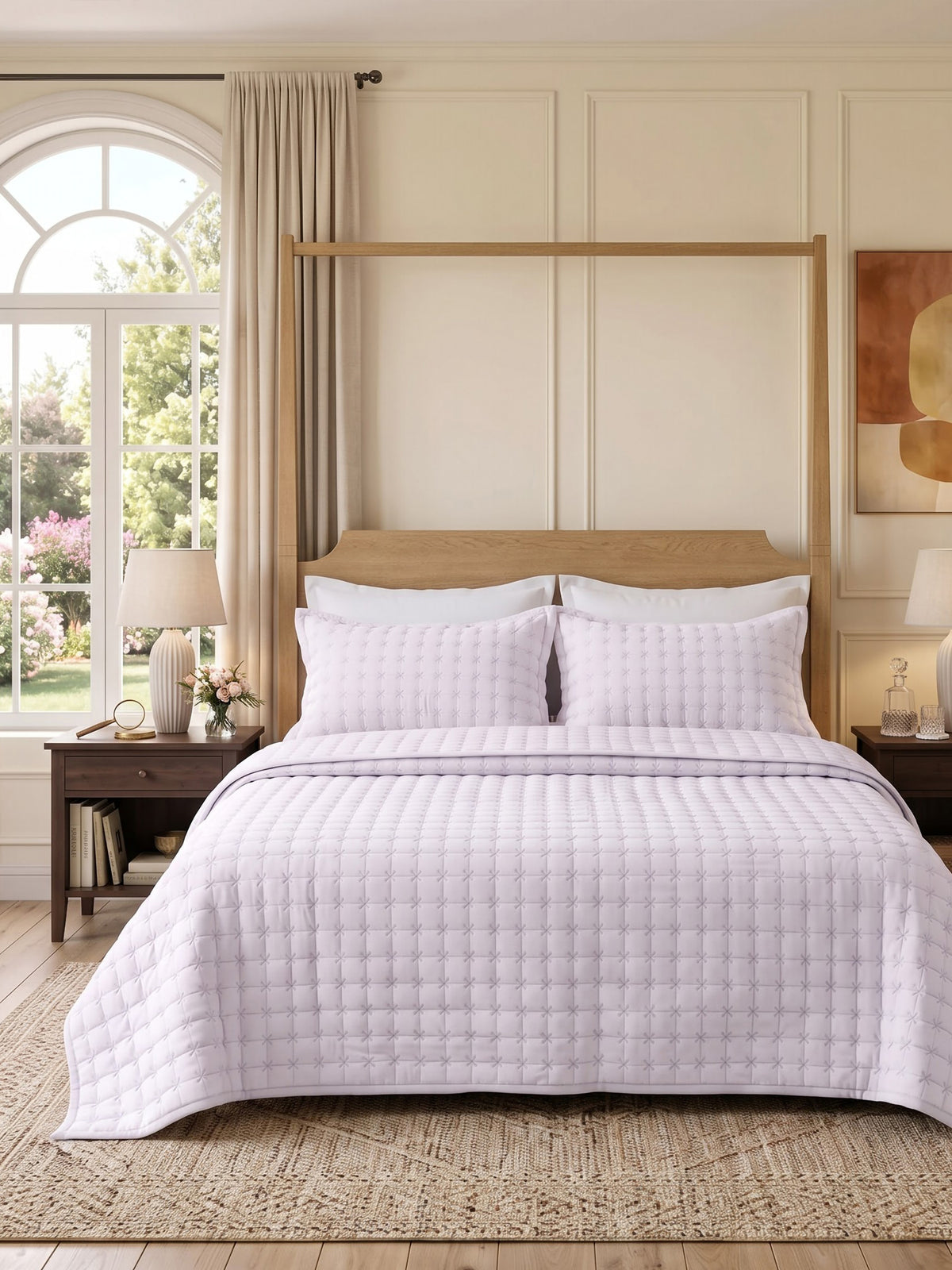 SOLACE 300GSM Cross Stitch Embroidered Quilt Bed Cover Set with 2 Pillow Covers – King Size