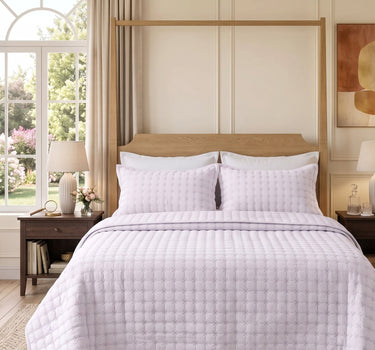 SOLACE 300GSM Cross Stitch Embroidered Quilt Bed Cover Set with 2 Pillow Covers – King Size