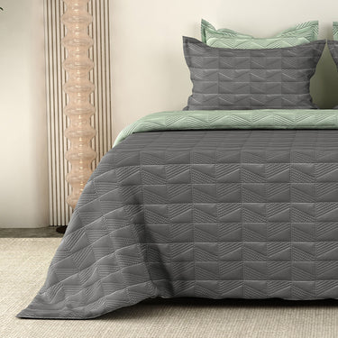 Everyday Ultrasonic Quilted Reversible Bedcover (Grey - Pistachio)