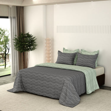Everyday Ultrasonic Quilted Reversible Bedcover (Grey - Pistachio)