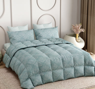 LABHAM Everyday 180TC 4Pc King Size Bedding Set - 100% Cotton, Super Soft with All Season Comfort (Paisley Motifs - Cyan)