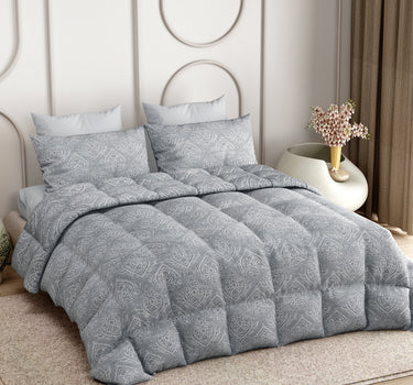 LABHAM Everyday 180TC 4Pc King Size Bedding Set - 100% Cotton, Super Soft with All Season Comfort (Paisley Motifs - Silver)