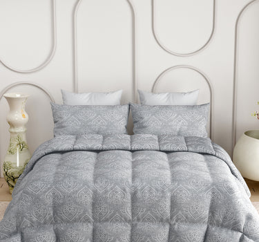 LABHAM Everyday 180TC 4Pc King Size Bedding Set - 100% Cotton, Super Soft with All Season Comfort (Paisley Motifs - Silver)