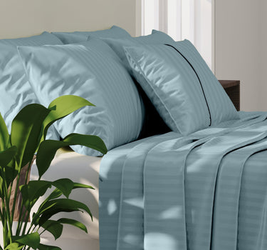Simple Living - 210TC Satin Stripe Bedsheet Set(Denim Blue)