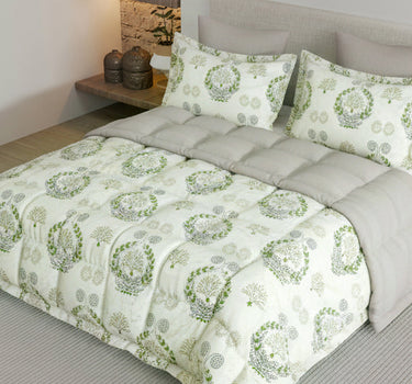 LABHAM - Daylight AC Comforter Bedding Set with Double bedsheet and 2 Pillow Covers - Queen Size (Olivine Green)