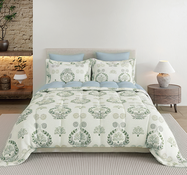 LABHAM - Daylight AC Comforter Bedding Set with Double bedsheet and 2 Pillow Covers - Queen Size (Olivine Green)