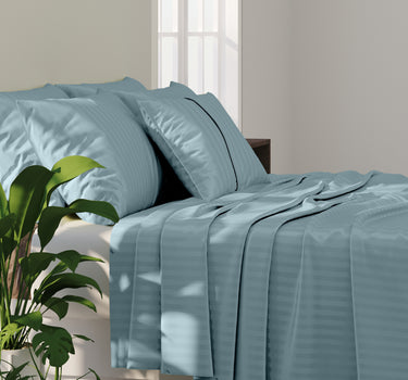 Simple Living - 210TC Satin Stripe Bedsheet Set(Denim Blue)