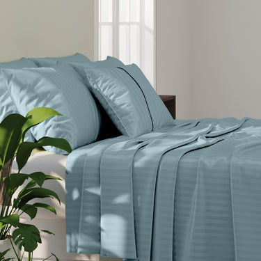 Simple Living - 210TC Satin Stripe Bedsheet Set(Denim Blue)
