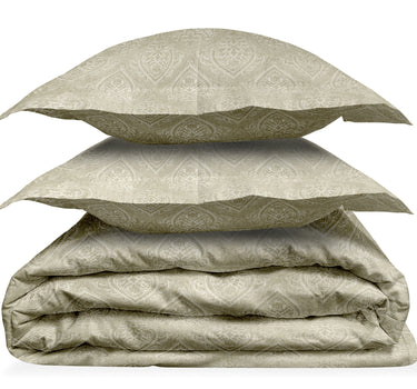 LABHAM Everyday 180TC 4Pc King Size Bedding Set - 100% Cotton, Super Soft with All Season Comfort (Paisley Motifs - Oyster)