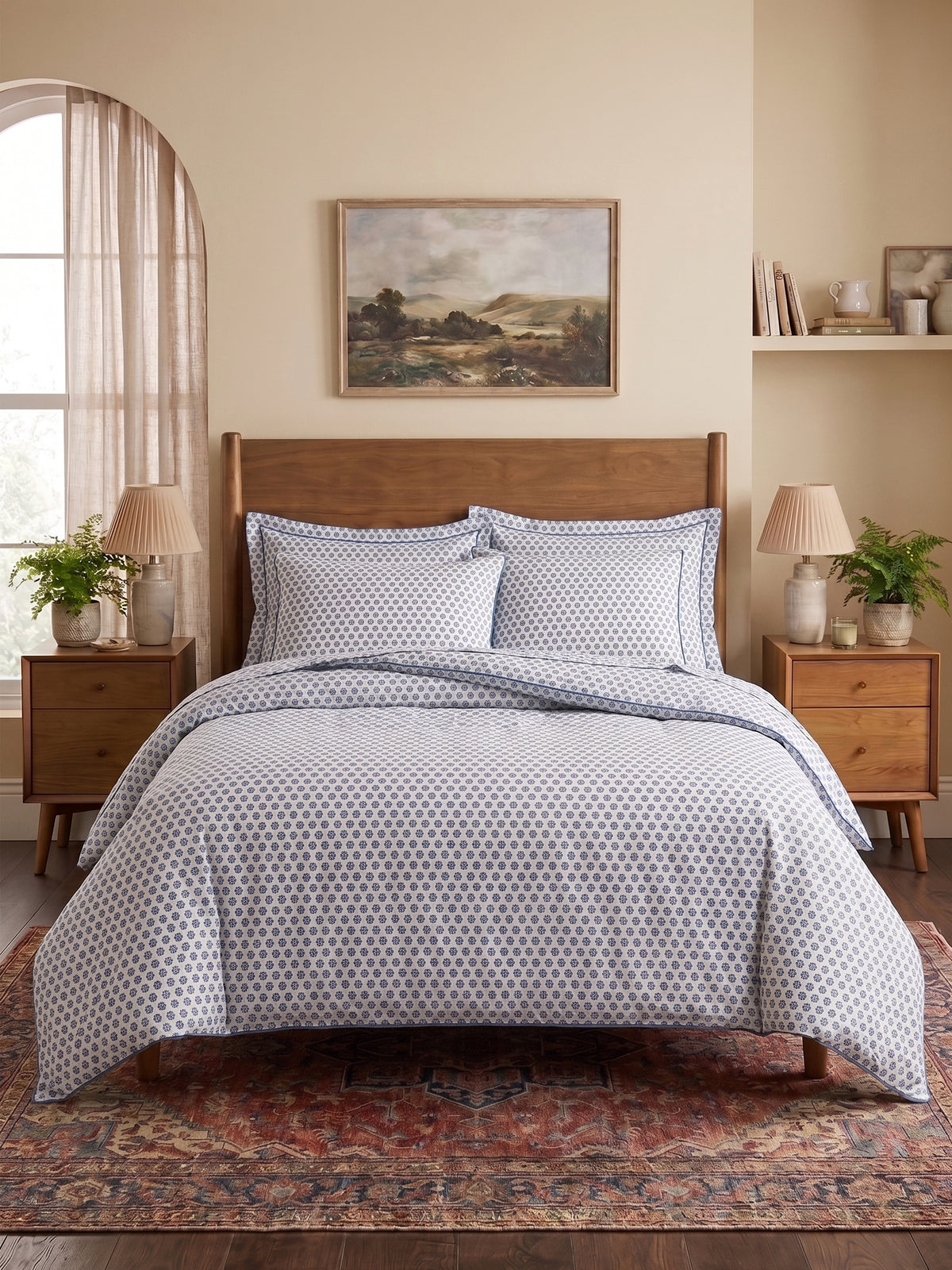 LABHAM Hemline 500TC 100% Cotton Printed King Size Bedsheet Set with 2 Matching Pillow Covers - King Size ( Indigo Booti )