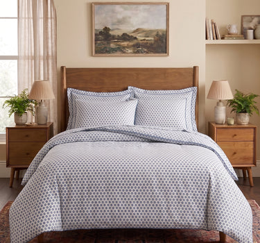 LABHAM Hemline 500TC 100% Cotton Printed King Size Bedsheet Set with 2 Matching Pillow Covers - King Size ( Indigo Booti )