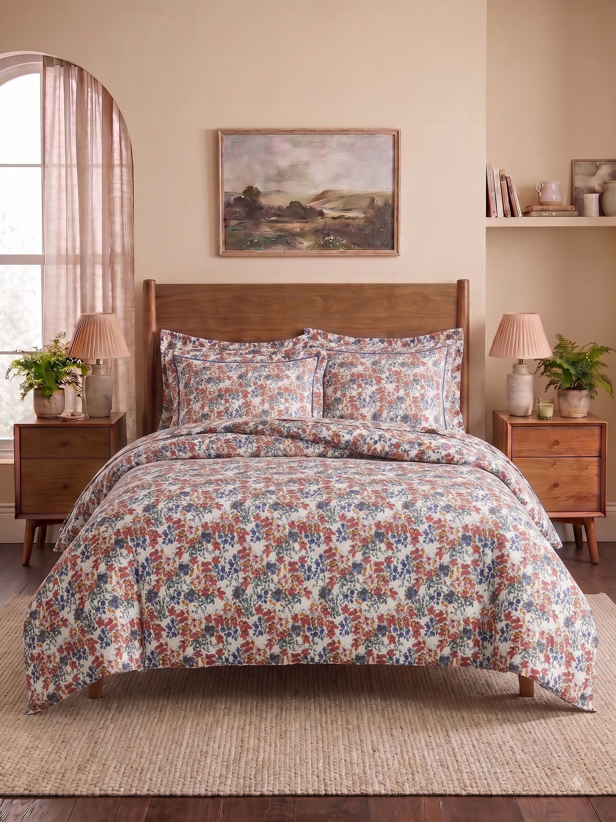 Hemline 500TC 100% Cotton Printed King Size Bedsheet Set with 2 Matching Pillow Covers - King Size