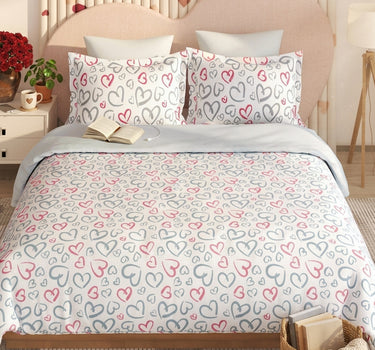 LABHAM Love Forever 200TC Natura Soft Coral Multi Heart Doodle Print Bedsheet Set With 2 Matching Pillow Covers - King Size